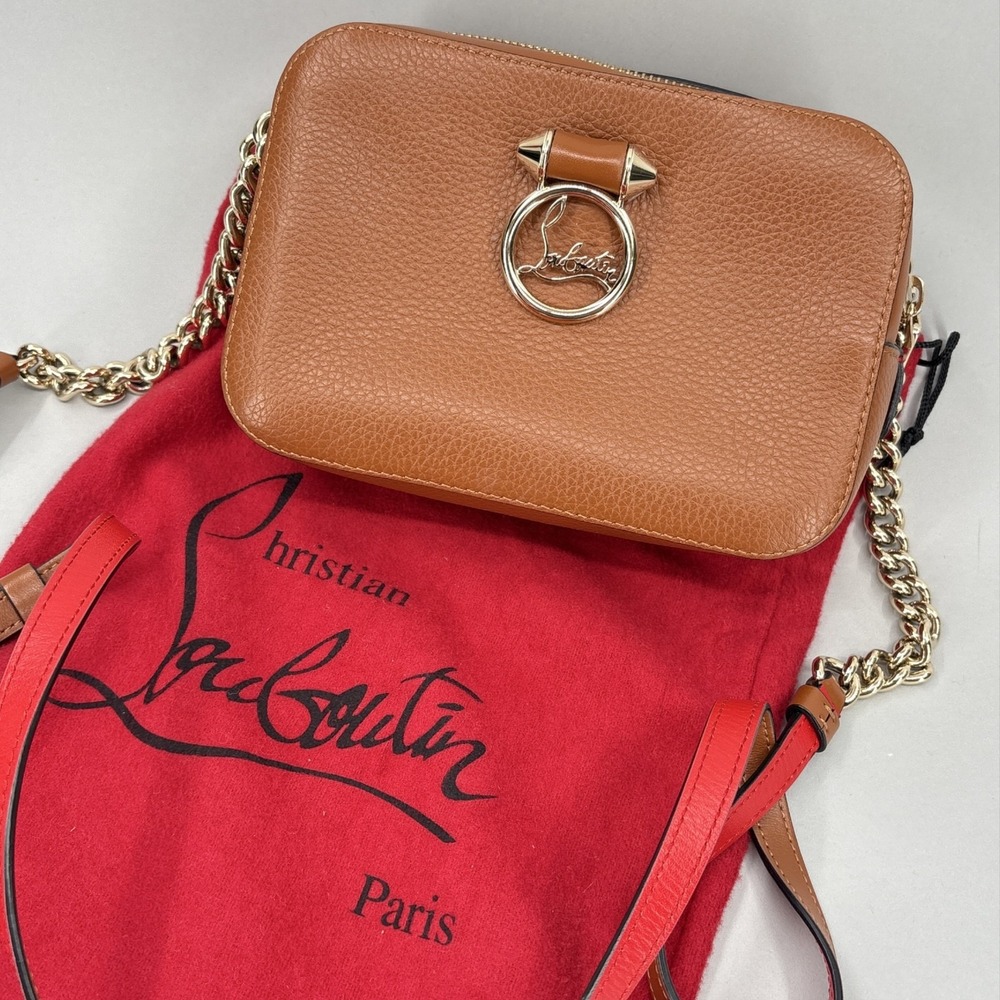 Christian Louboutin Bag Womens Small Brown Leather Chain Crossbody Logo Italy